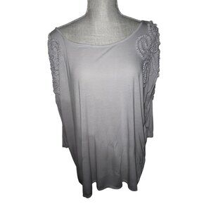 Vivienne Tam Womens Light Gray Embellished Sleeve Top Size L